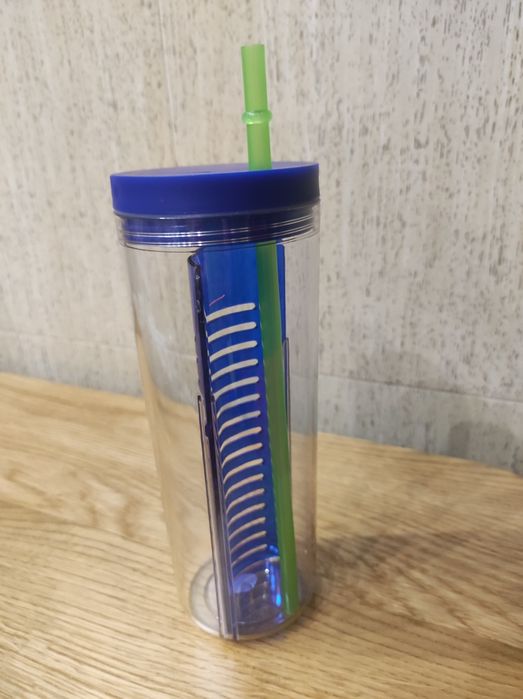 Пляшка с трубочкою та перегородкою, стакан для води, компота