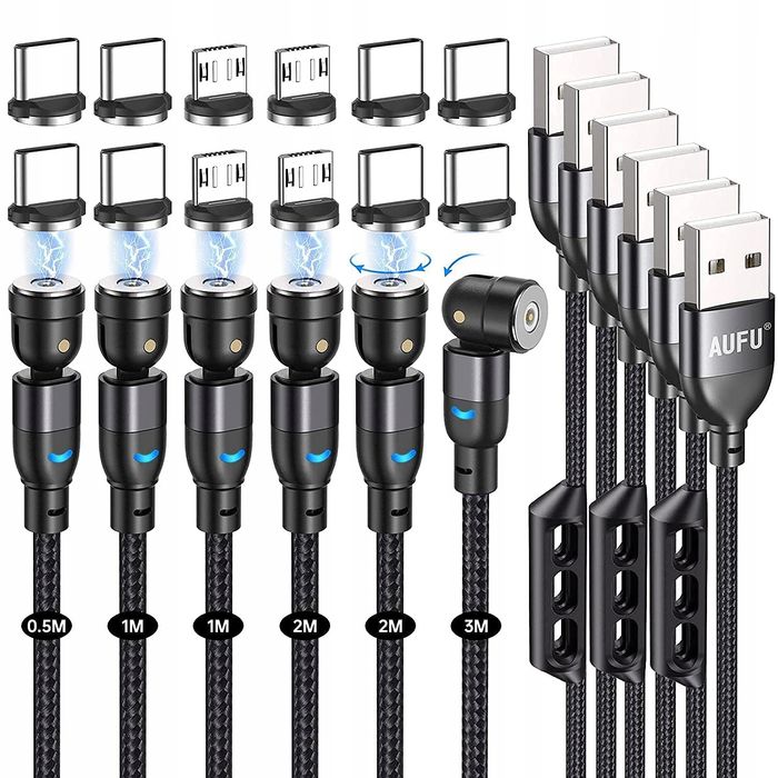 Kabel Magnetyczny USB-C/Micro-USB Ruchomy 6.szt