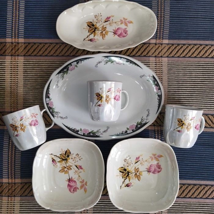 Набор посуды с перламутром (люстр), 7 предметов, розы