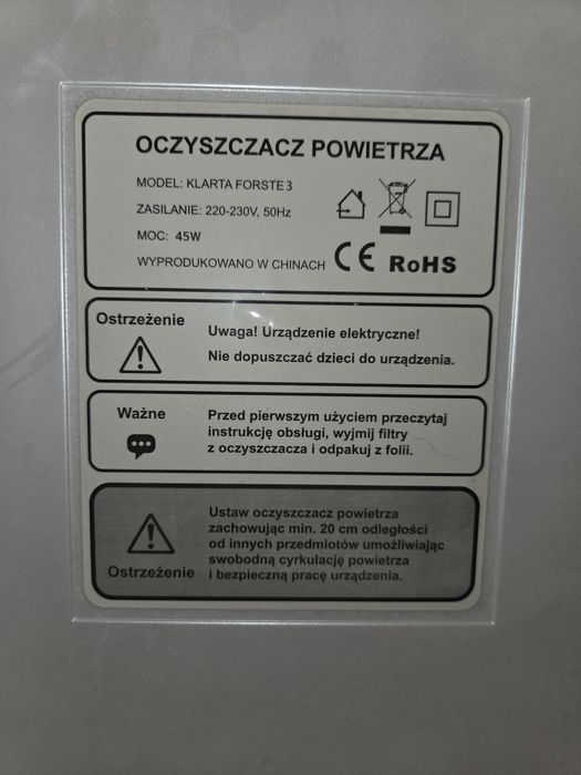 Oczyszczacz powietrza, Klarta Forste 3