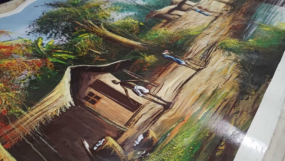 Pintura africana em tela – Cena rural tradicional em Angola