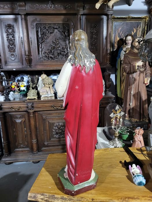 Stara polska figura 85 cm Pan Jezus Najświętsze Serce