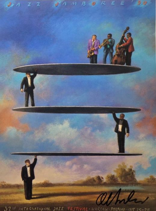 RAFAŁ OLBIŃSKI 'JAZZ JAMBOREE 90′ 1995, sygnowany, offset, papier, 40x27cm