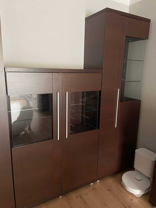 Zestaw mebli z litego drewna (wenge) – Komoda, Szafka RTV, Szafka, Witryna