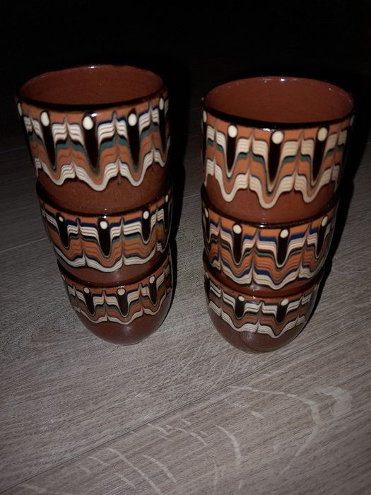 PRL 6szt  Kubki gliniane brązowe na grzane wino grzaniec