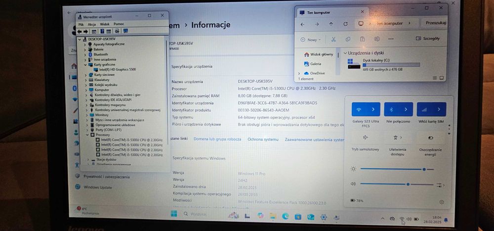 Lenovo Led/HD+/Win11pro/4G-LTE/Ram8/512SSD/WiFi/HDMI/BAT3Godzin