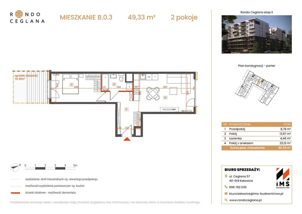 2-pokojowe mieszkanie 48m2 + ogródek