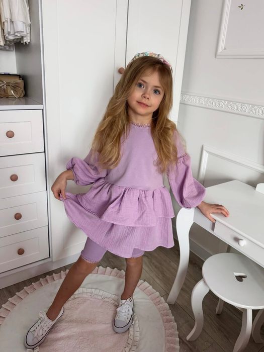 Wyprzedaż!La Mia Baby Clothes komplet tunika muślin+ kolarki lila 86