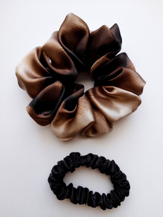 Gumka do włosów ombre beż brąz jedwabna scrunchie