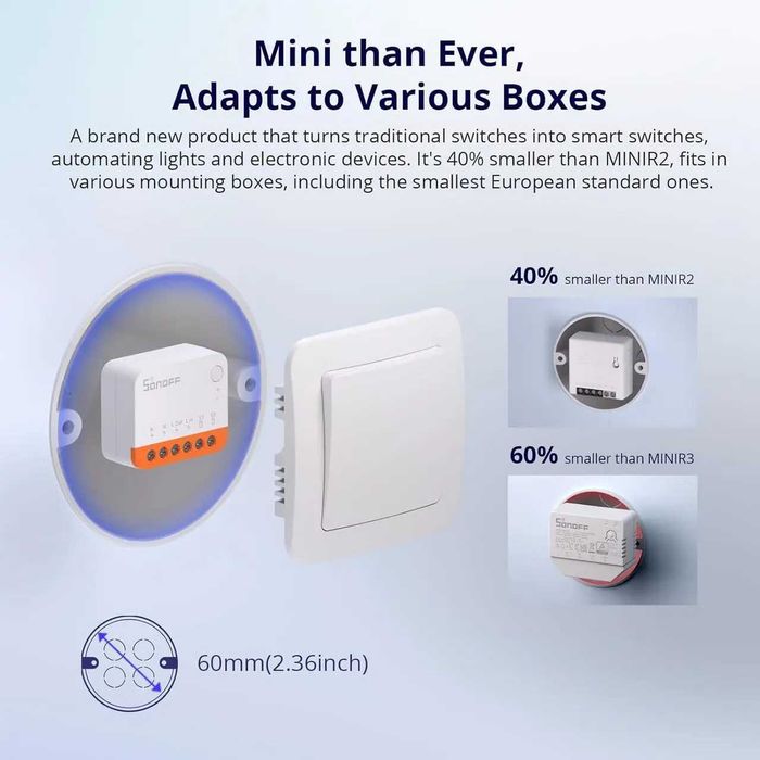 Sonoff MINI R4 Extreme бездротовий контролер Wi-Fi для 1-го або 2 пристроїв під'єднання Ewelink з таймером