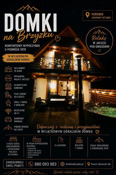 Wolny Domek  w górach balia jacuzzi na wyłączność Zakopane Poronin