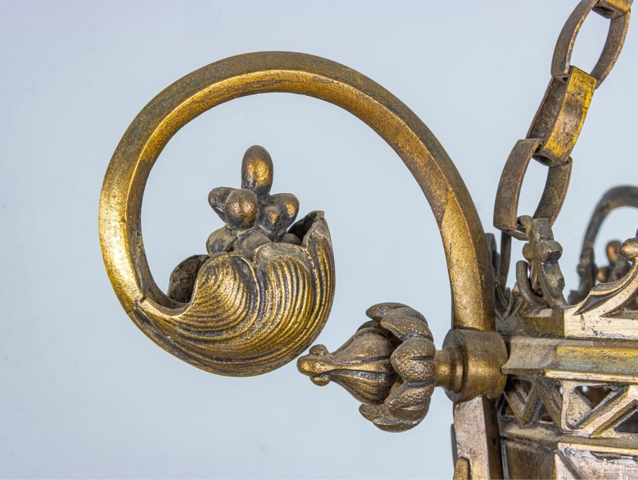 Антикварний бронзовий ліхтар з вітражами