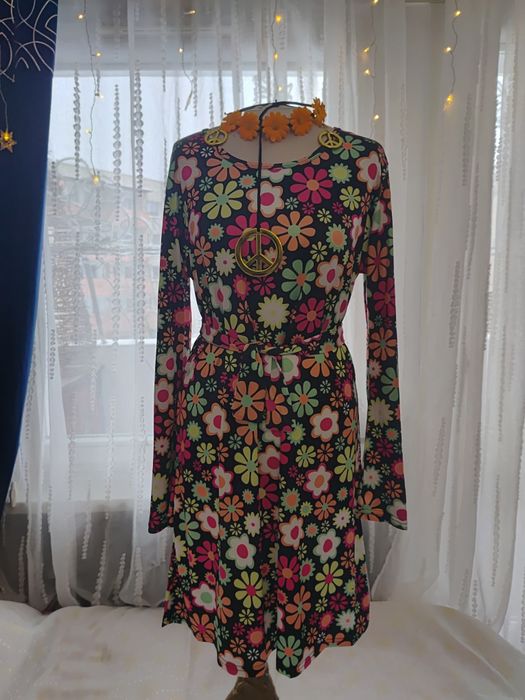 Strój przebranie hippie hipis hipiska lata 60/70 pięć części roz XL