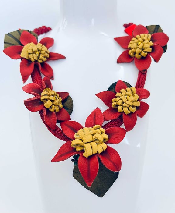 NASZYJNIK skórzany w stylu boho, HANDMADE