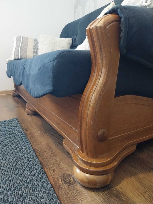 Komplet wypoczynkowy, sofa + dwa fotele, dębowe