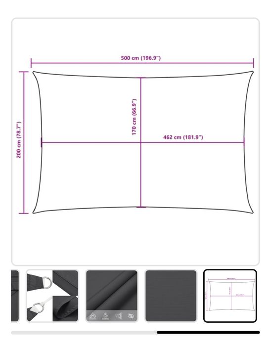 Sprzedam żagiel prostokątny, zadaszenie na taras, 2x5m kolor antracyt