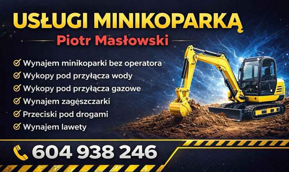 Usługi minikoparką ,wynajem minikoparki
