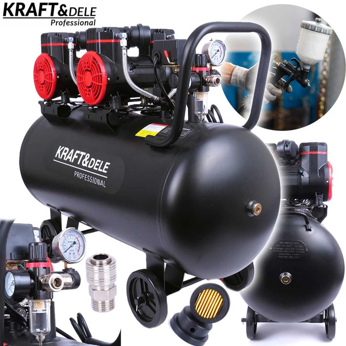 KRAFT&DELE Kompresor 100l Cichy Bezolejowy 2 Pompy Sprężarka KD1392
