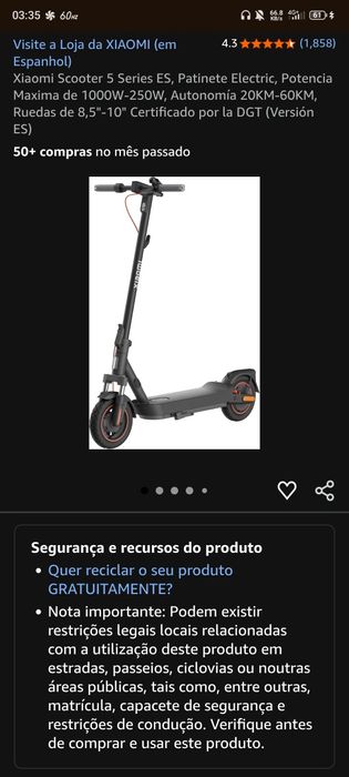 Trotinente elétrica - Xiaomi Scooter 5 Series ES