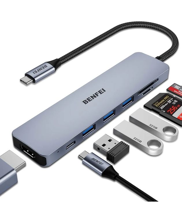 BENFEI USB C HUB 7 w 1 z HDMI (4K 60Hz, certyfikowany),