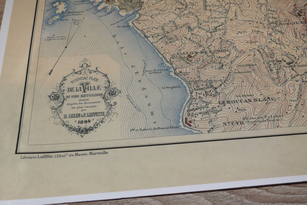 Reprodução impressa de Mapa de Marselha - França 1894