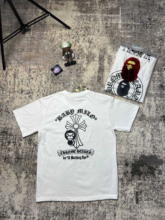 Футболка білого кольору Bape baby milo x Chrome Hearts з лого