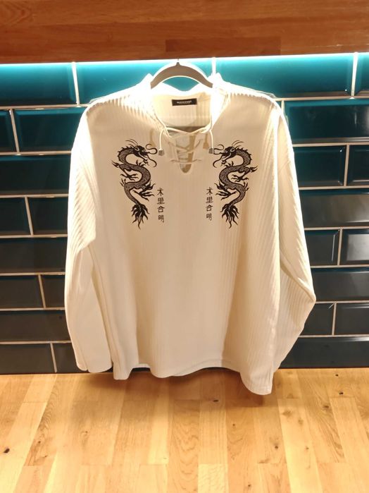 vintage Y2K menzoni longsleeve smoki lace-up tribal cyber Made in UK England L XL