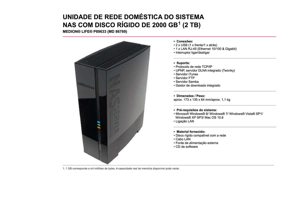 Unidade de rede doméstica do sistema NAS