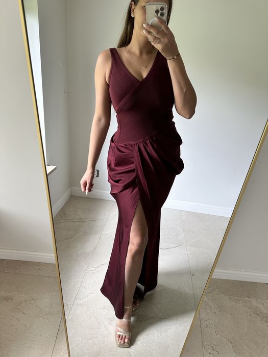 Bordowa długa sukienka ASOS rozmiar 38 wesele ślub impreza