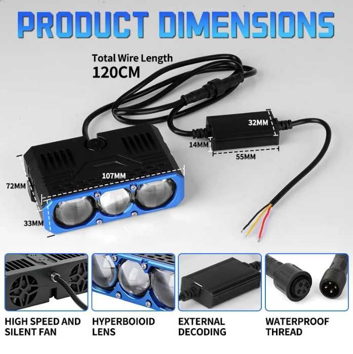 BI-LED 3 дюйма в ПТФ, светодиодные линзы дальний+ближний 12-24в