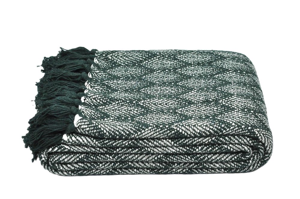 Narzuta 100% bawełna 200x220 butelkowa zieleń boho monstera liście