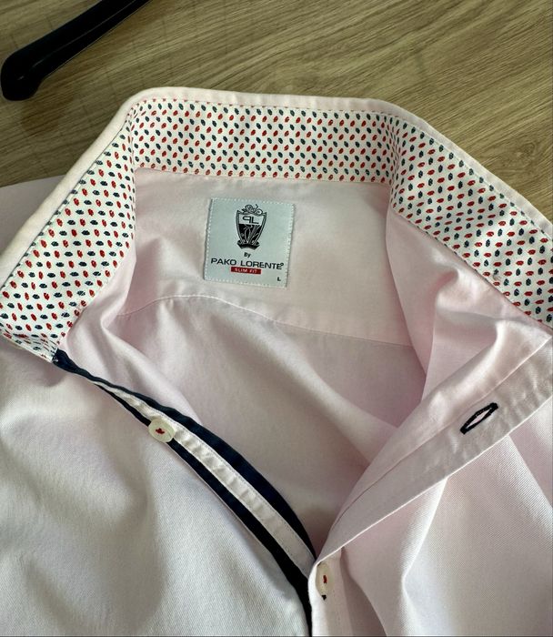 Gładka koszula męska slim fit pudrowy róż Pako Lorente L - nowa