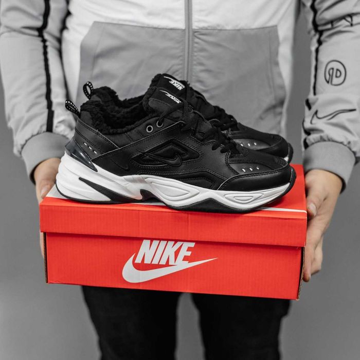 Кросівки з хутром Nike M2K Tekno Black/White premium зимові