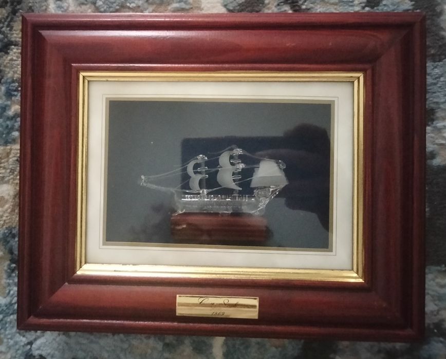 Quadro Shadow Box Navio Cutty Sark 1869 em Vidro Soprado