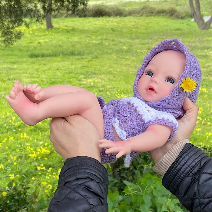 Boneca bebé reborn corpo inteiro silicone 34cm olhos abertos