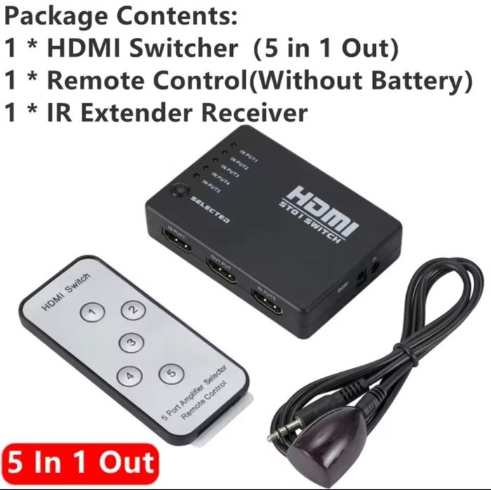 Комутатор HDMI 1080P switch перемикач 5-1 свіч спліттер. пульт ДУ.Xbox