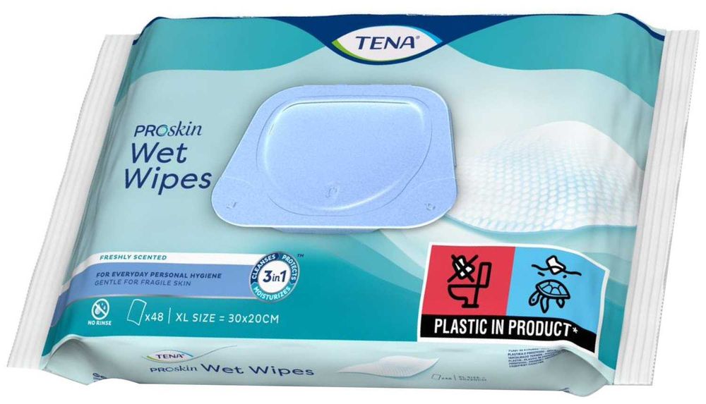 Вологі серветки Tena, розмір XL - 30х20 см 48 штук в упаковці