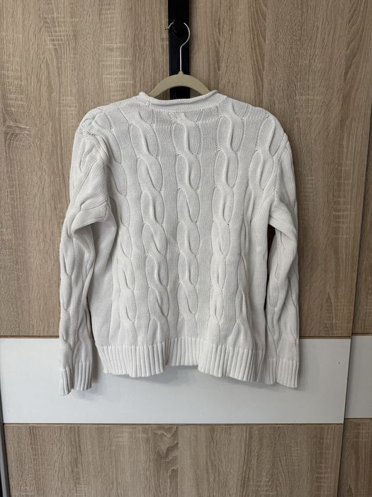 Sweter Polo Ralph Lauren S biały warkocz nowa kolekcja old money