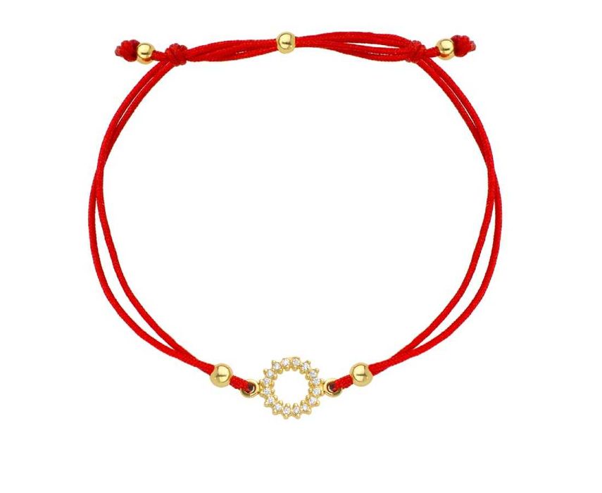 WYPRZEDAŻ 430zł/g 585 Złota Bransoletka z kółkiem na czerwonym sznurku