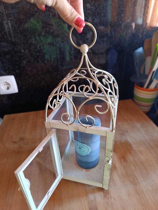 Lanterna para Vela em metal de cor Branca