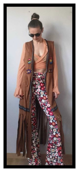 Spodnie dzwony lata 70. (S/M) #flowerpower #kwiatowywzór #impreza
