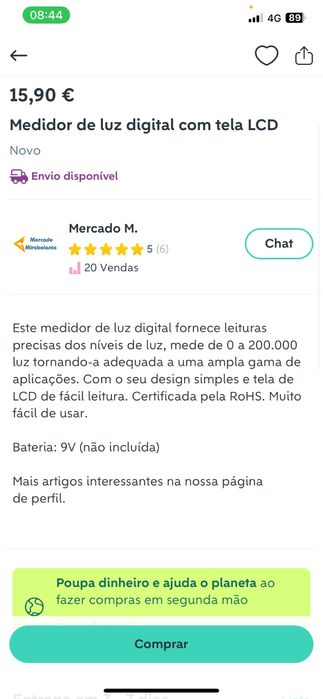 Medidor de luz digital com tela LCD