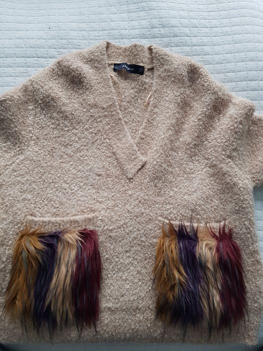 Sweter sweterek ZARA futro oversize wełna moher rozmiar M