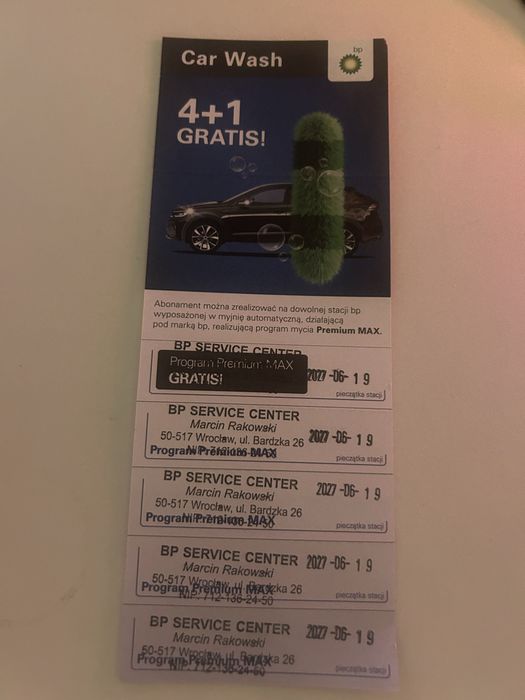 Karnet BP na myjnię automatyczną