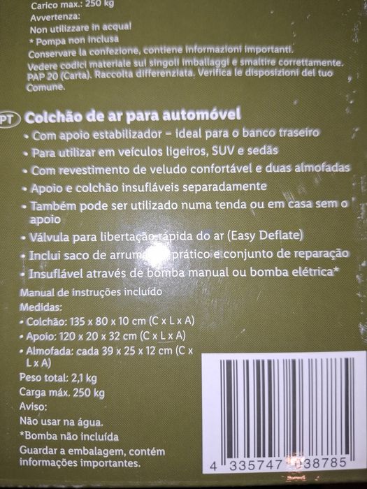 Colchão auto cama insuflável para carro automovel