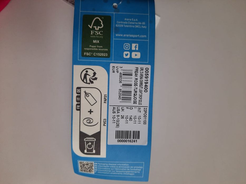 Fato de banho Arena, tamanho 10-11