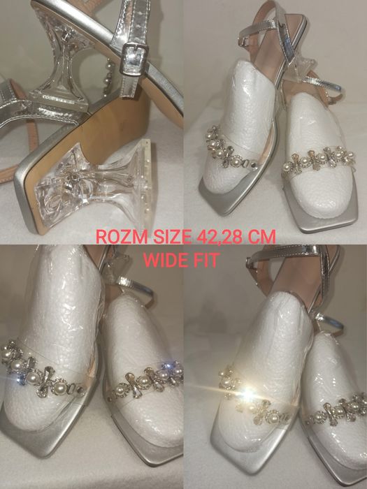 27 CM,42,Wide fit Sandały buty na obcasie ślub, impreza,diamenciki per