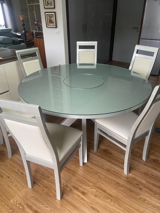 Mesa de jantar com 6 cadeiras de jantar com vidro temperado