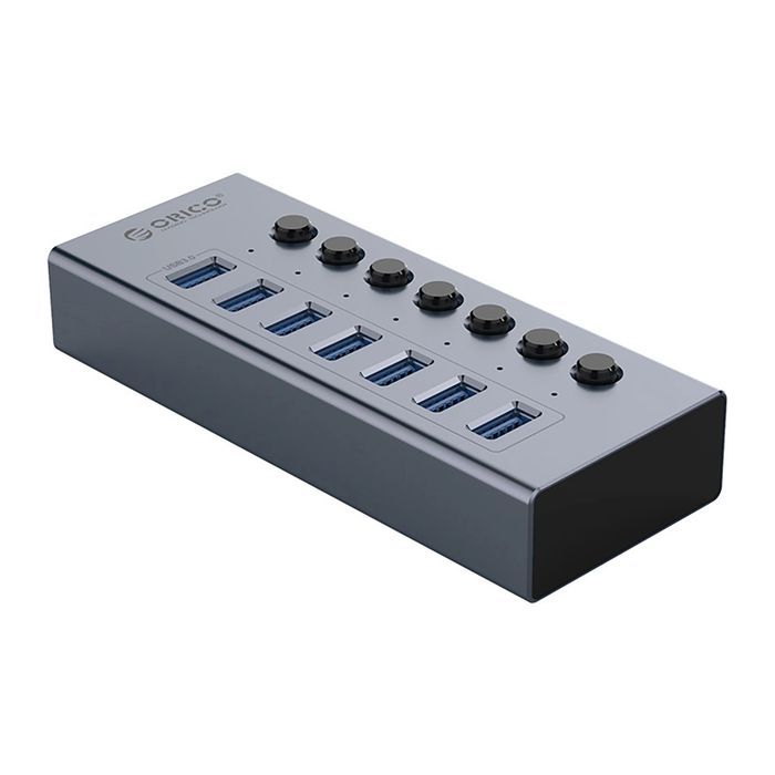 Hub Orico BT2U3-7AB 7x USB-A 3.0 z włącznikami - szary