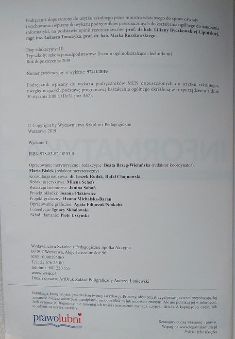 Informatyka podręcznik do klasy I liceum i technikum. Zakres  podstawowy